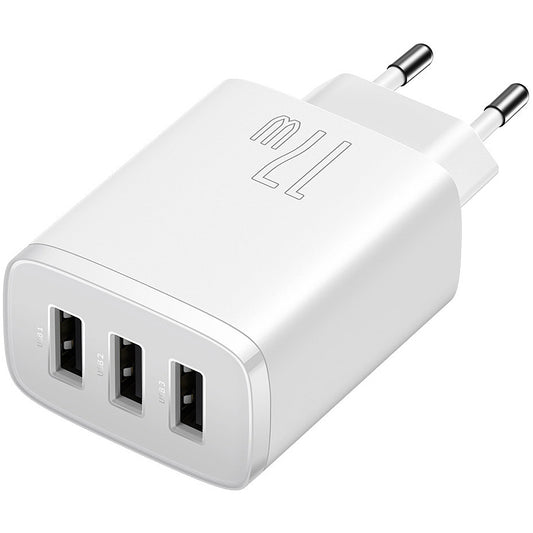 Baseus Kompaktes Netzwerk-Ladegerät 3U, 17W, 2.1A, 3 x USB-A, Weiß CCXJ020102
