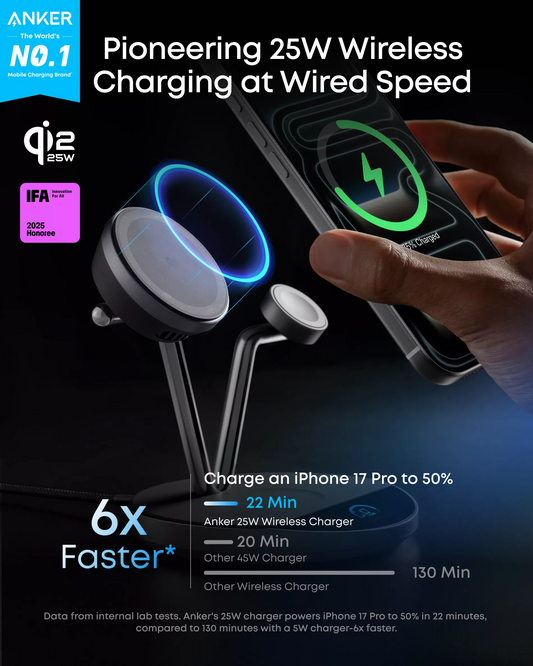 Anker Prime MagGo AirCool 3in1 Wireless Network Charger, 25W, Black B25X7G11