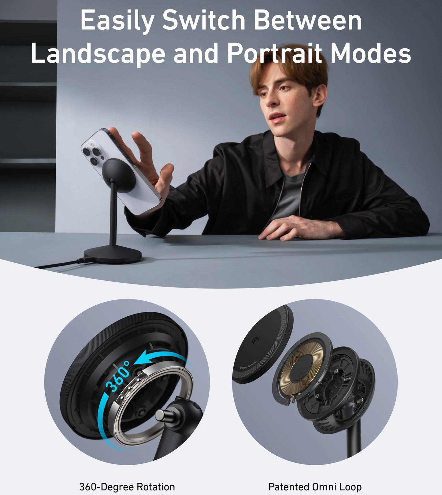 Anker MagGo Stand Wireless Netzladegerät, 15W, 1.67A, Schwarz A25X1H11