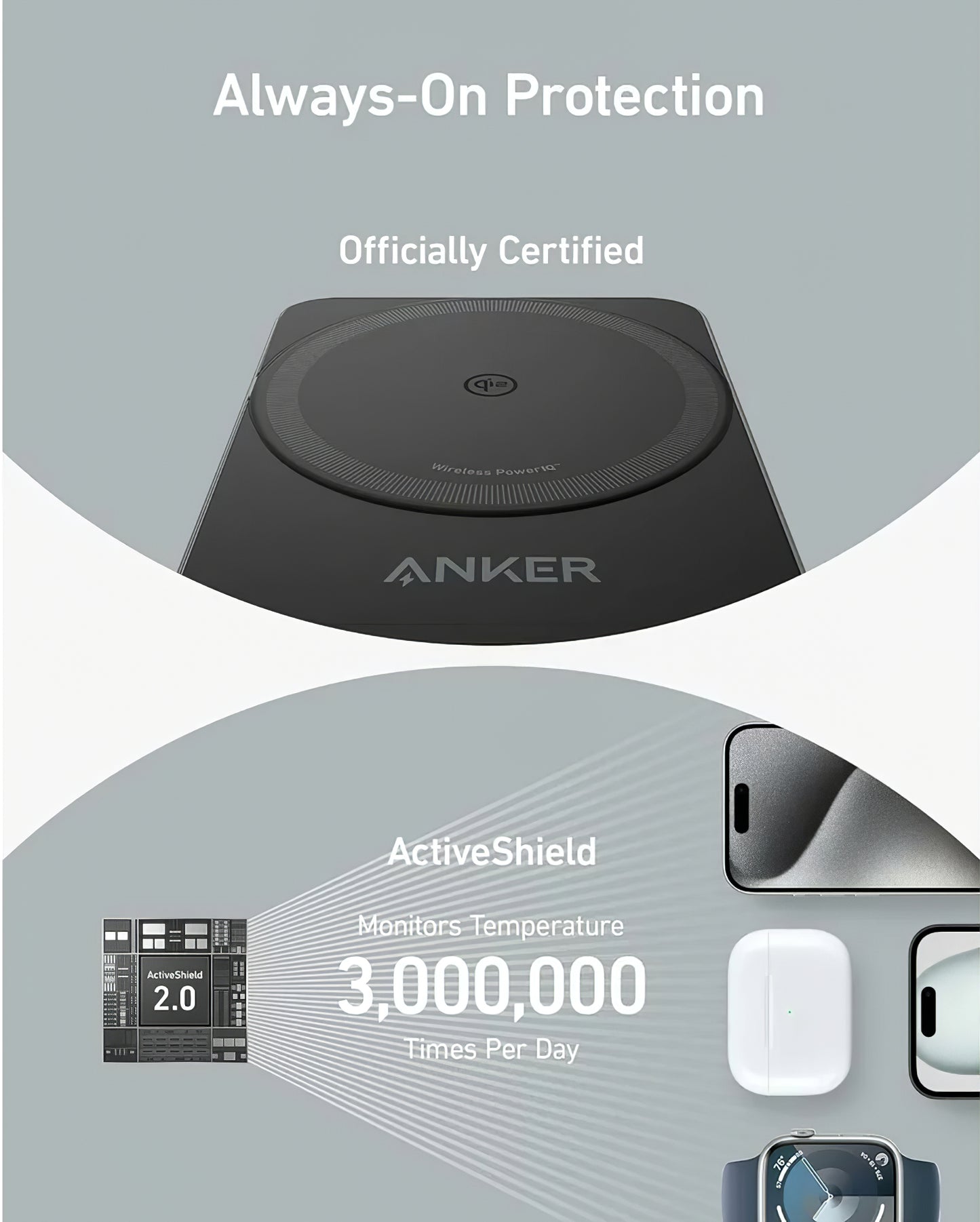 Anker MagGo 3in1 Wireless Netzladegerät, 15W, 1.67A, Schwarz B2557311