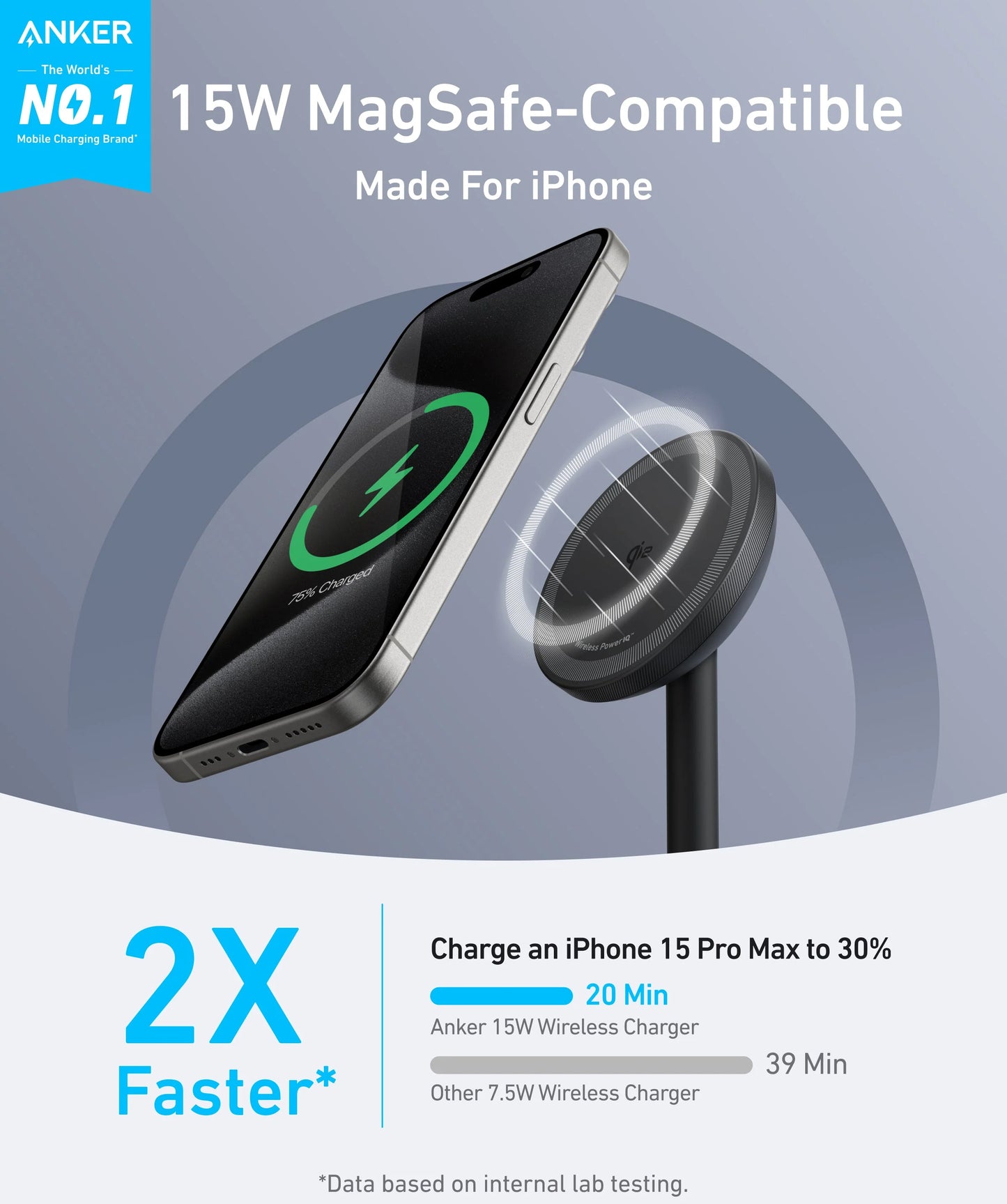 Anker MagGo Stand Wireless Netzladegerät, 15W, 1.67A, Schwarz A25X1H11
