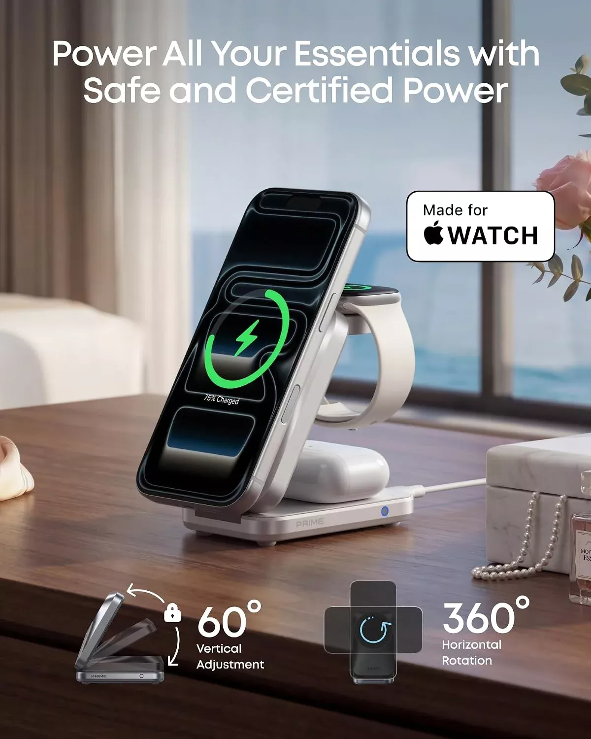 Anker Prime MagGo 3in1 Wireless Netzladegerät, 25W, Weiß B25N1G21