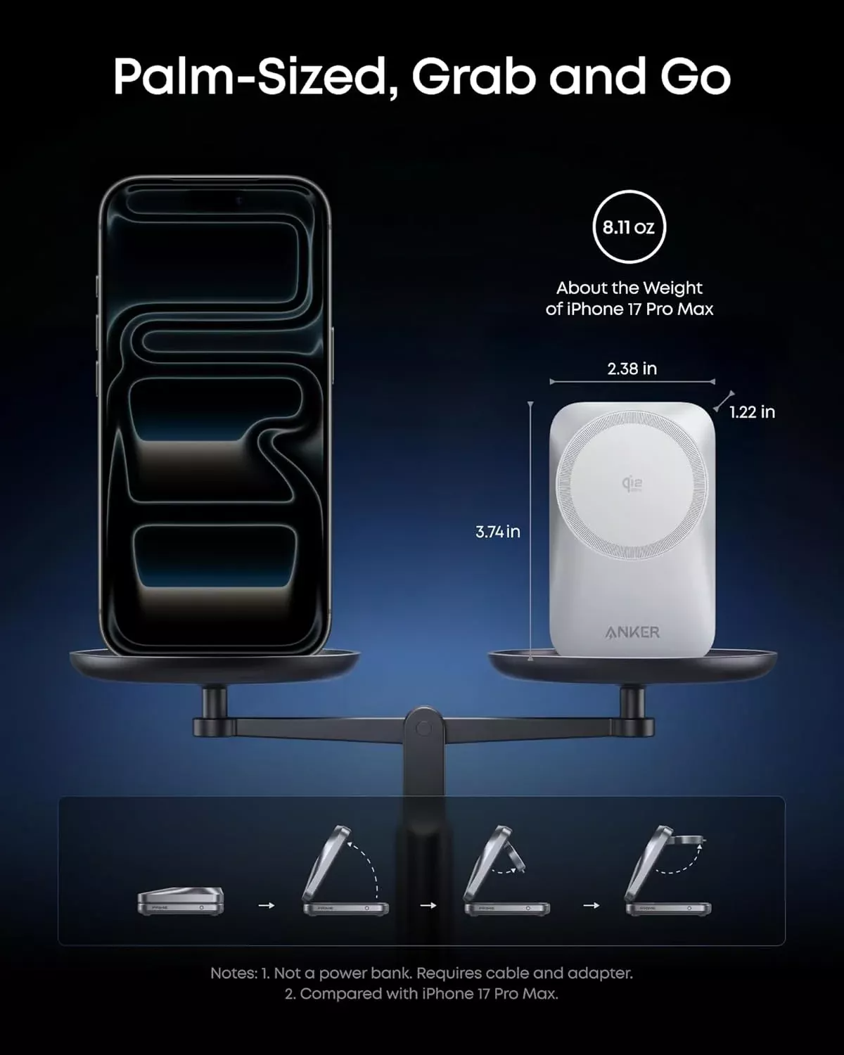Anker Prime MagGo 3in1 Wireless Netzladegerät, 25W, Weiß B25N1G21