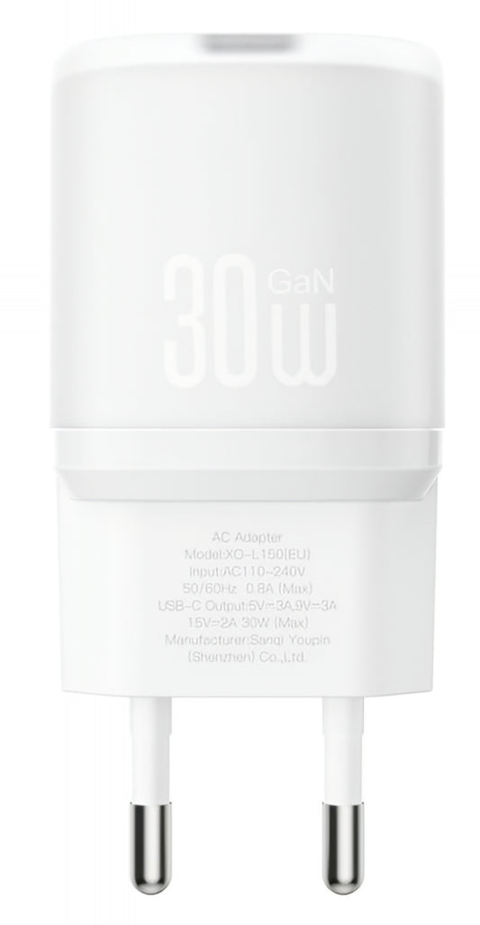 Netzladegerät XO Design L150, 30W, 3A, 1 x USB-C, Weiß