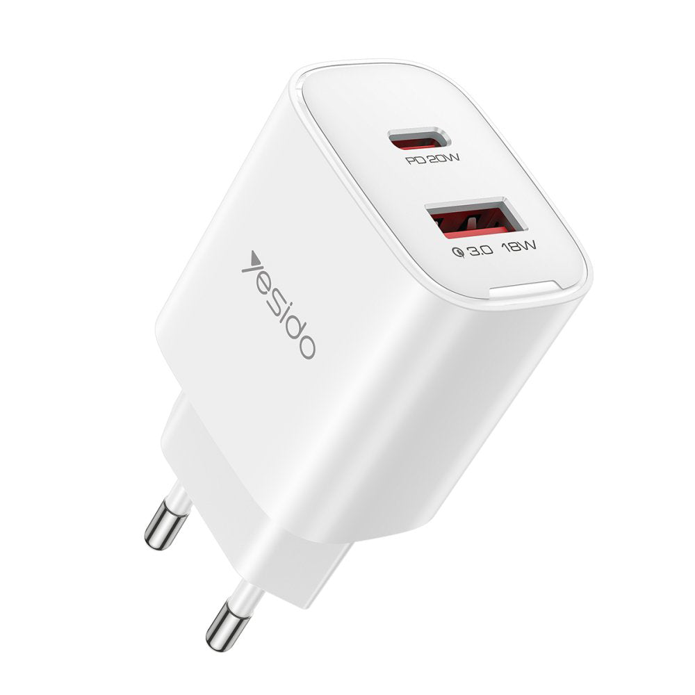 Netzladegerät Yesido YC02E, 20W, 3A, 1 x USB-A - 1 x USB-C, Weiß