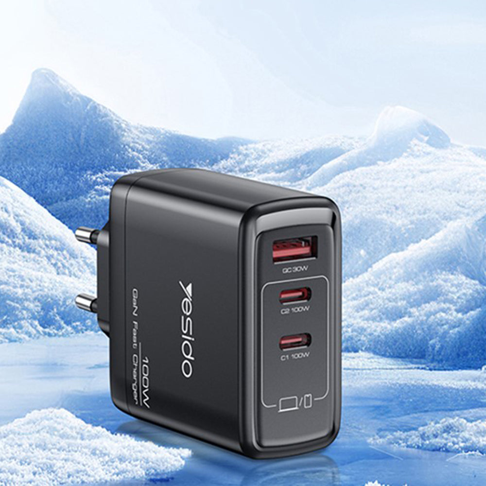 Netzladegerät Yesido YC142, 100W, 5A, 1 x USB-A - 2 x USB-C, Schwarz