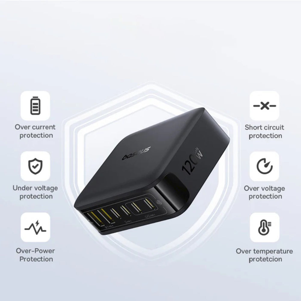 Baseus EnerFill FH21 Ladestation, 120W, 3.25A, 2 x USB-A - 4 x USB-C, Schwarz E0120T00