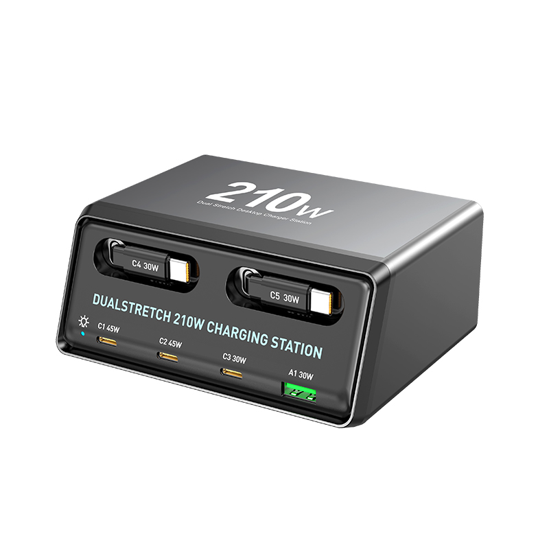 Ladestation mit USB-C-Kabel OEM WLX-60E, 210W, 3A, 1 x USB-A - 3 x USB-C, Grau