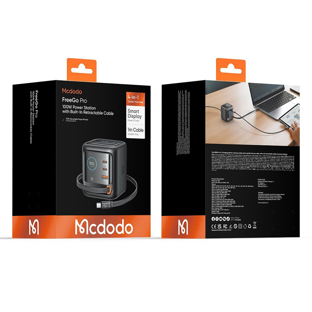 Ladestation mit USB-C-Kabel Mcdodo FreeGo CH-1391 Display, 100W, 5A, 1 x USB-A - 2 x USB-C, Schwarz
