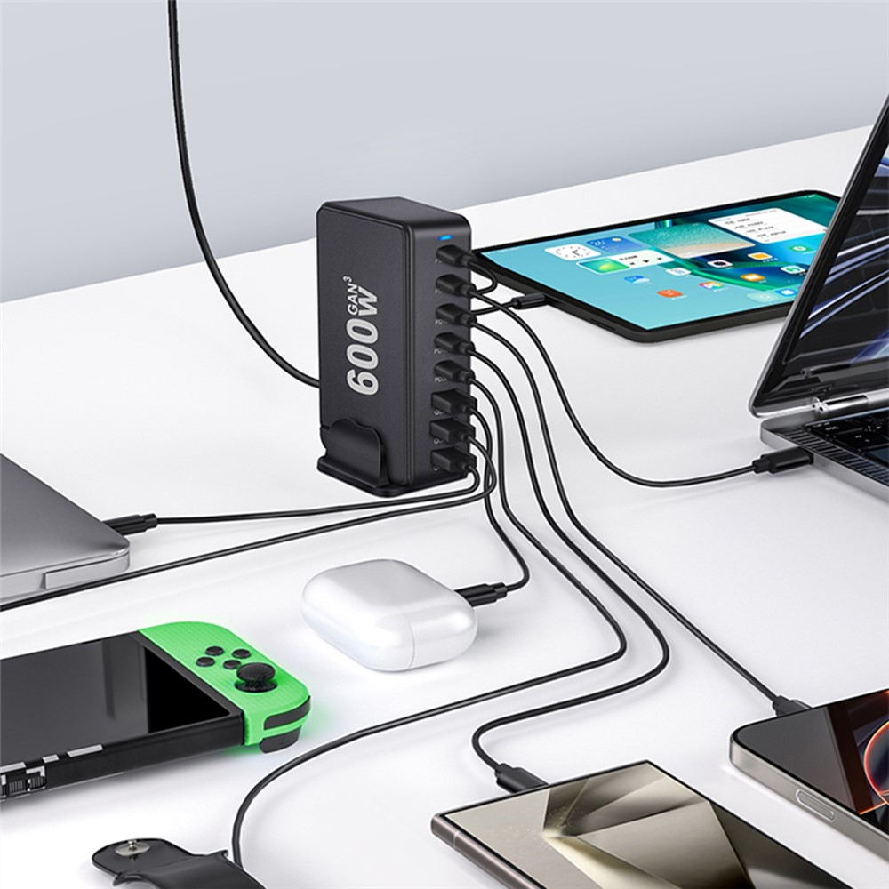 OEM Ladestation Ladegerät, 600W, 4 x USB-A - 4 x USB-C, Schwarz