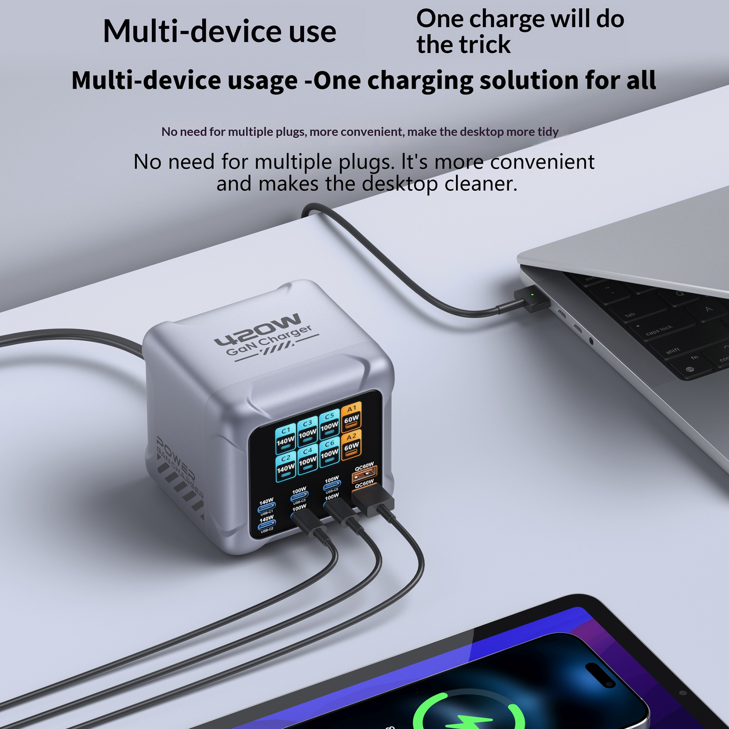 OEM BK-126D Station Charger, 140W, 5A, 2 x USB-A - 6 x USB-C, Gray