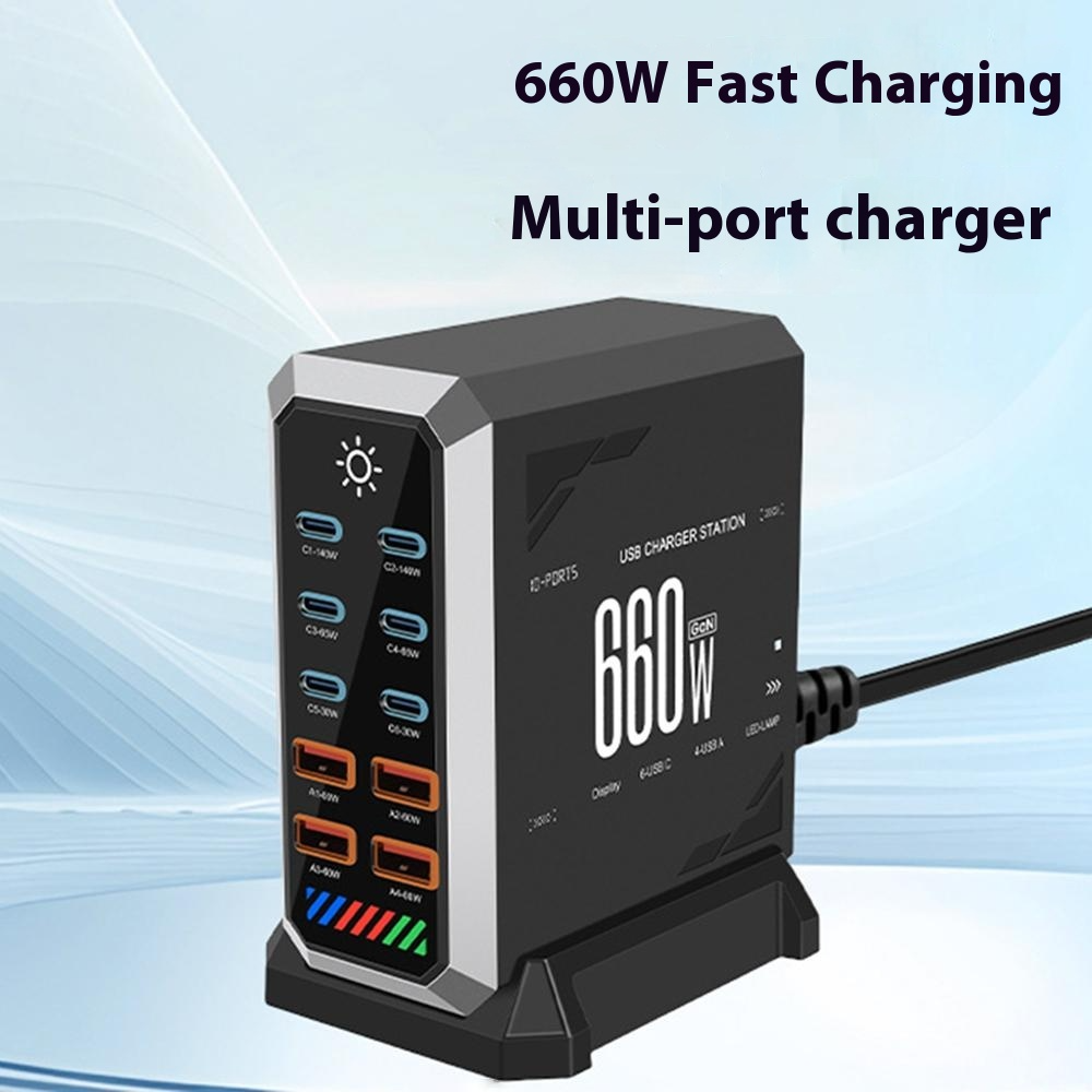 OEM HW18 Station Charger, 660W, 5A, 4 x USB-A - 6 x USB-C, Black