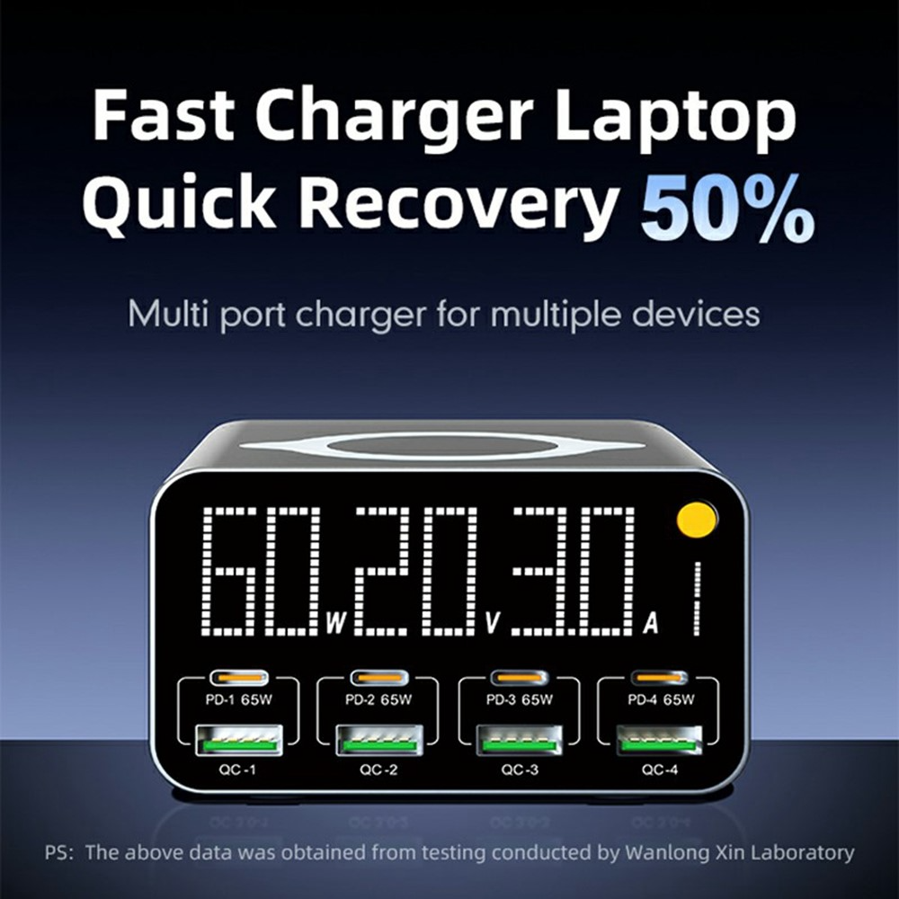 OEM Ladestation WLX-M3 QI Ladegerät, 80W, 4 x USB-A - 4 x USB-C, Grau