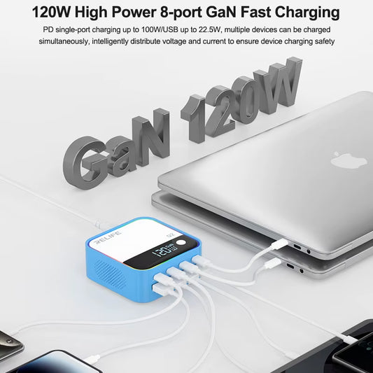 Ladestation Relife Q2, 120W, 5A, 4 x USB-A - 4 x USB-C, Blau