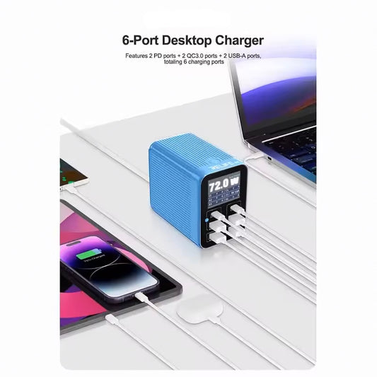 Ladestation Relife Q4, 72W, 5A, 2 x USB-C - 4 x USB-A, Grau