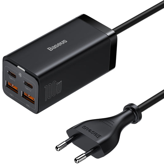 USB-C Ladestation Baseus GaN3 Pro, 100W, 5A, 2 x USB-A - 2 x USB-C, Schwarz, Wiederverpackt CCGP000101