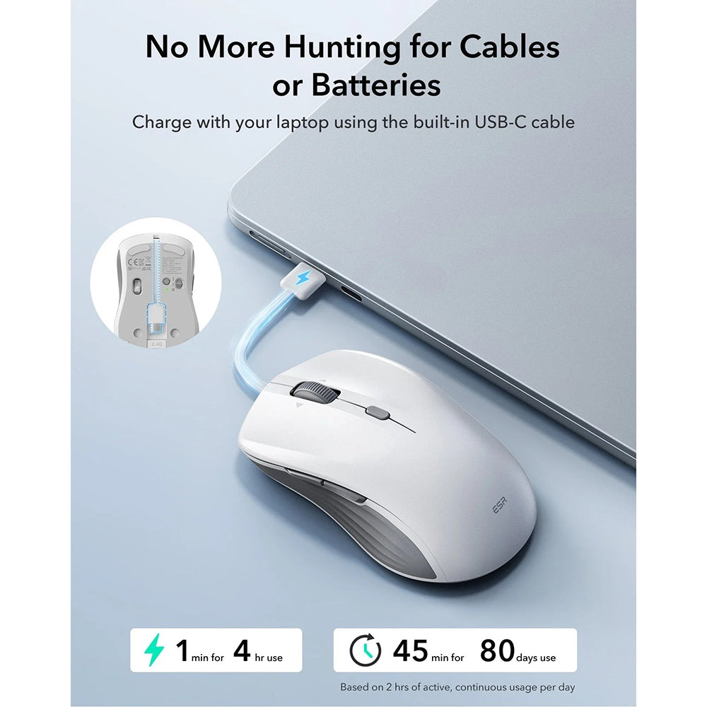 Wireless-Maus ESR MagMouse, 800DPI - 4800DPI, BT / Wi-Fi, Weiß