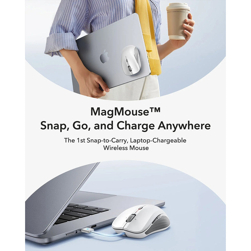 Wireless-Maus ESR MagMouse, 800DPI - 4800DPI, BT / Wi-Fi, Weiß