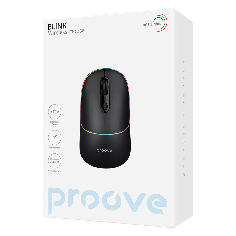 Wireless-Maus Proove Blink, RGB, 800DPI - 1600DPI, BT / Wi-Fi, Schwarz WMBL00002001