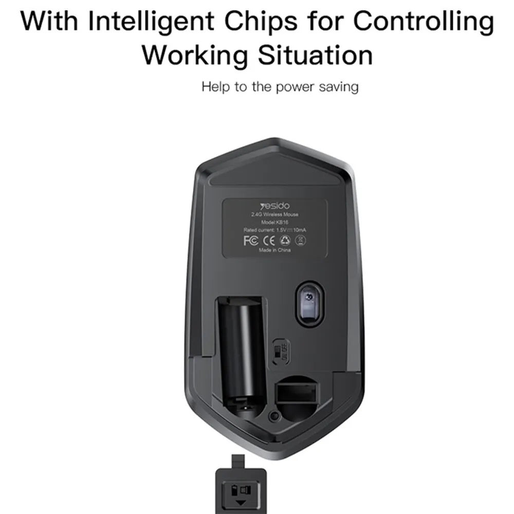 Mouse Wireless Yesido KB16, 1600DPI, Schwarz