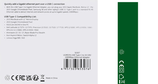 Netzwerkkarte UGREEN US236, RJ45, USB-C, Schwarz