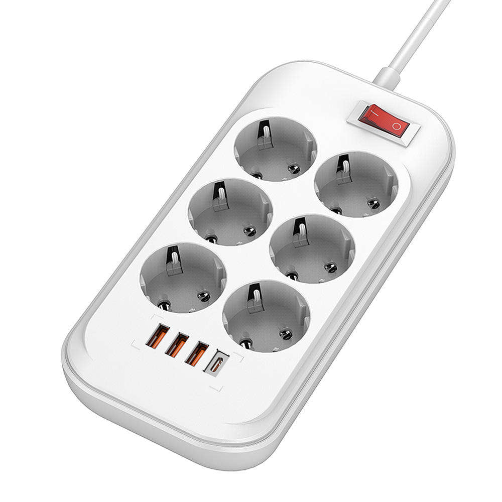 ColorWay Verlängerungskabel, 6 x Schuko - 3 x USB-A - 1 x USB-C, Weiß