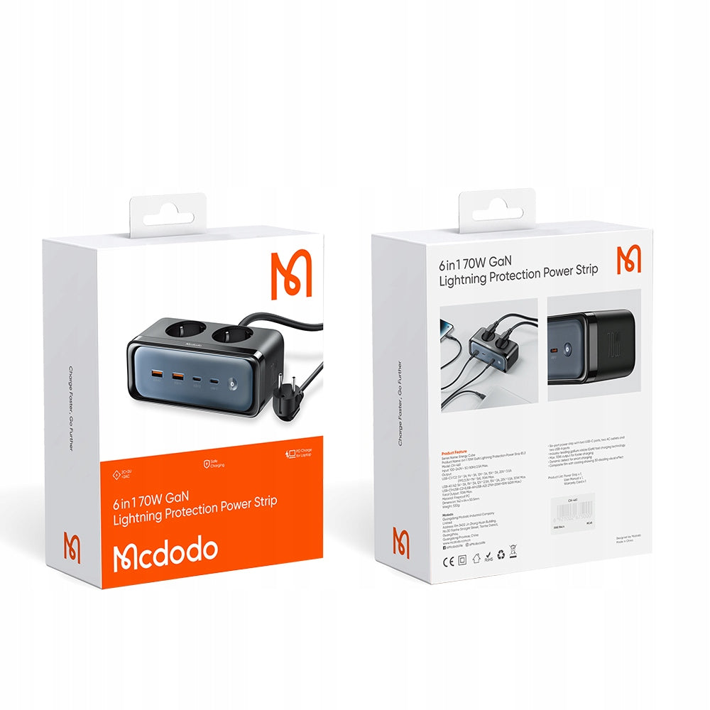 McDodo CH-4610 Extension Cord, 2 x Schuko, Black