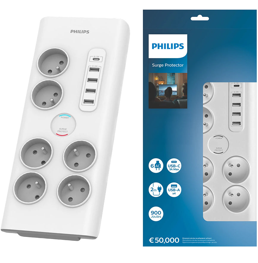 Verlängerungskabel Philips, 6 x Schuko, Weiß PHIL-SPN7060WA/60