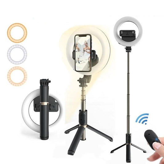 Selfie Stick Bluetooth Techsuit Q07 Ring Light, Universal, Schwarz