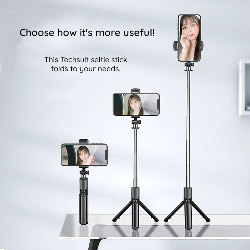 Selfie Stick Bluetooth Techsuit S03, Universal, Schwarz