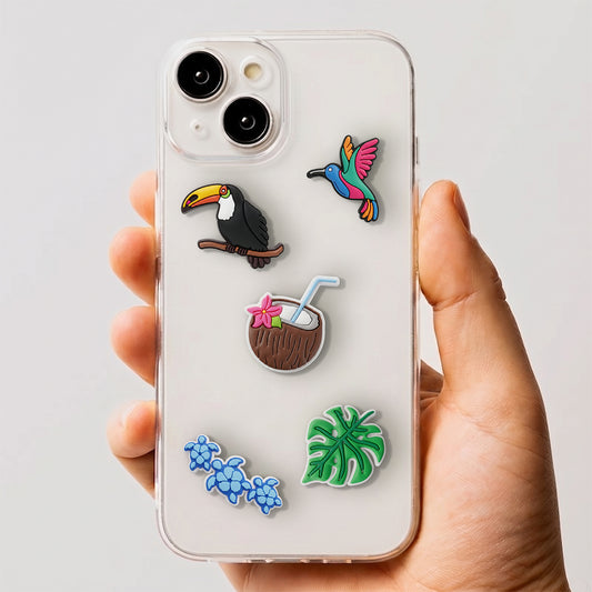 3D OEM Tropical Birds Aufkleber für Telefon-/Tablet-Hülle, 5-teiliges Set, Mehrfarbig