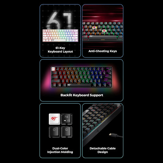 Gaming-Tastatur HAVIT KB903L, RGB, 1,8m, Weiß Blau