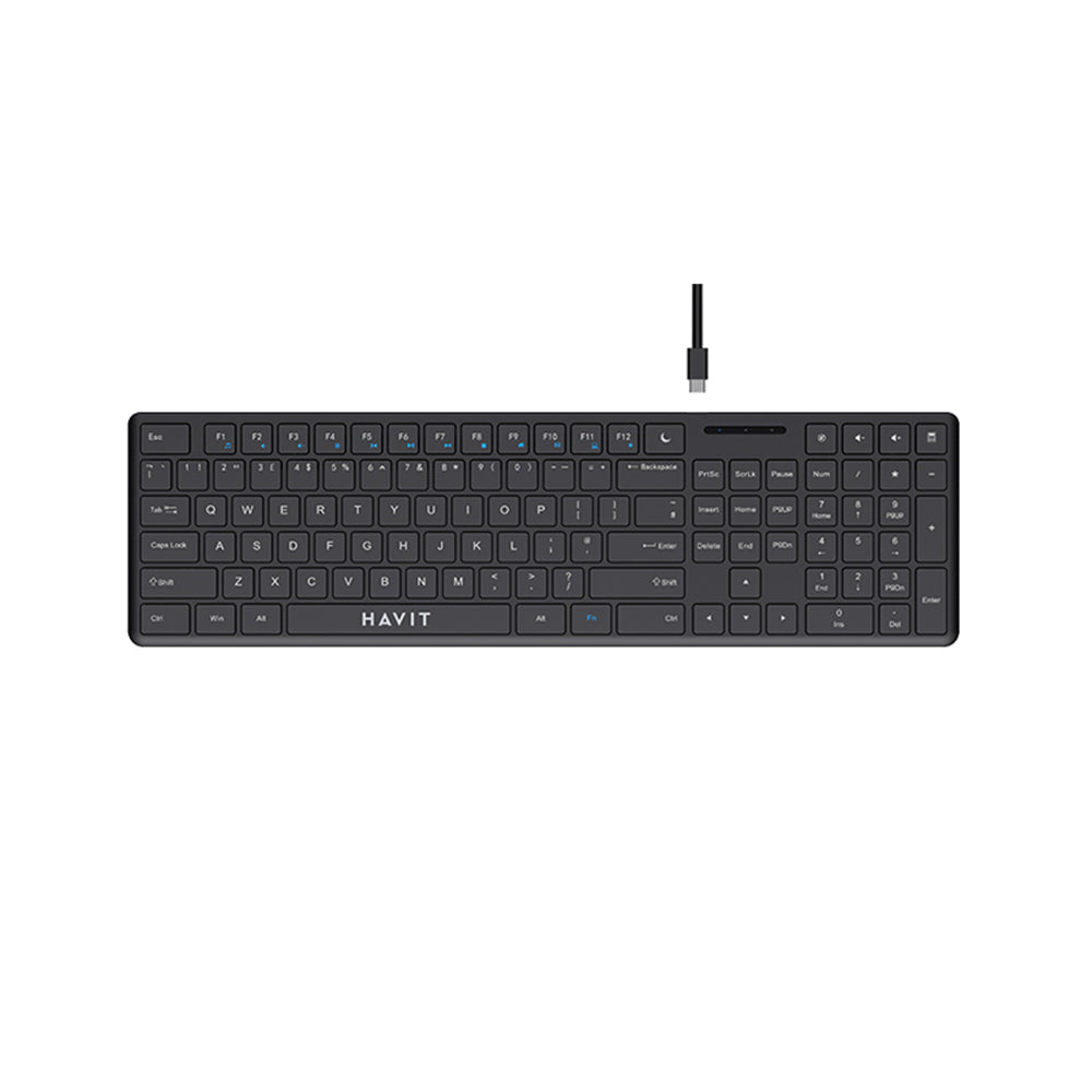Wired USB-Tastatur HAVIT KB252, USB-C, 1,5m, Schwarz