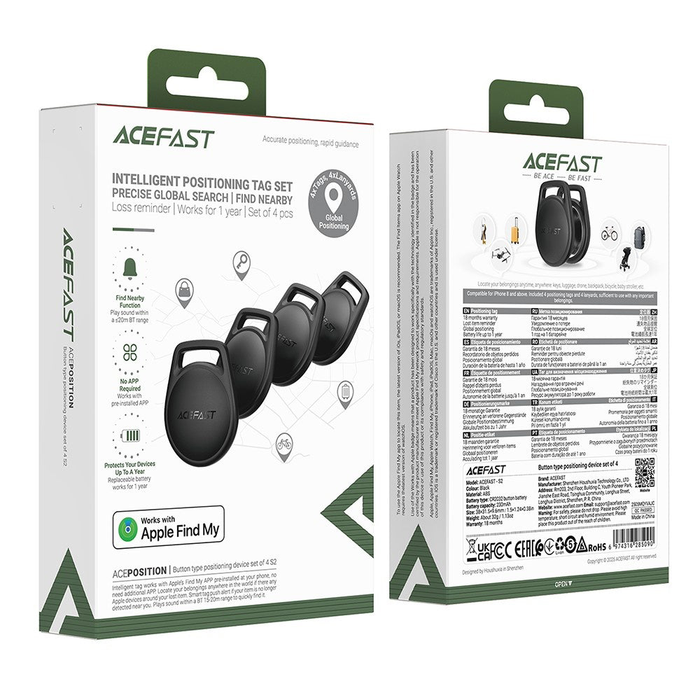 Acefast SmartTag S2 for iOS Series, Set of 4 Pieces, Black