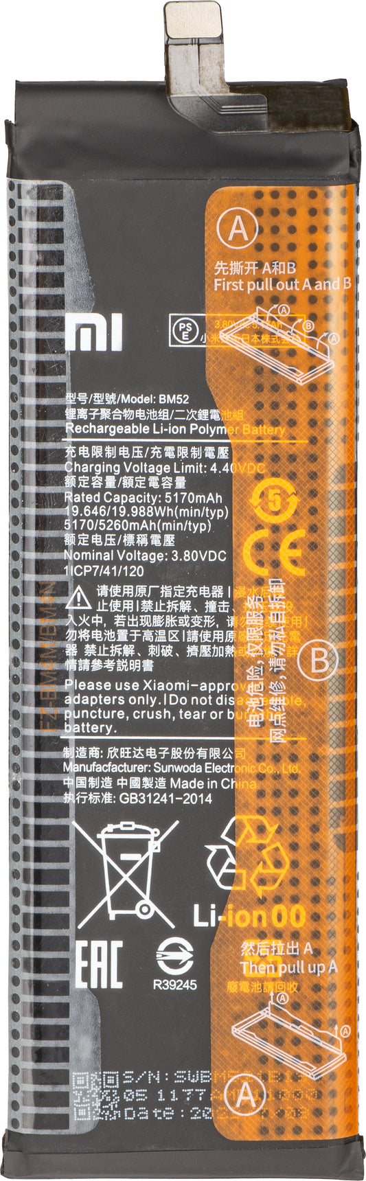 Akku Xiaomi Mi Note 10 Lite / 10 Pro / 10 / Mi CC9 Pro, BM52, Service Pack 46020000095Z