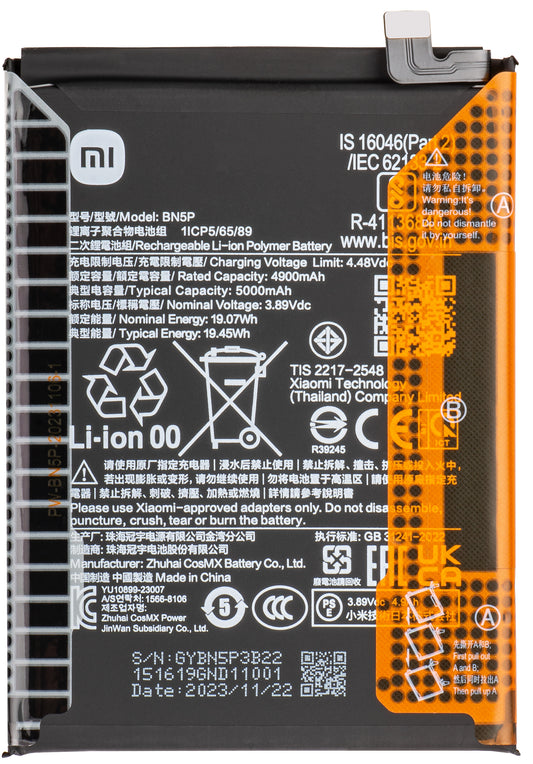 Akku Xiaomi Redmi Note 13 5G, BN5P, Service Pack 1330102000116B