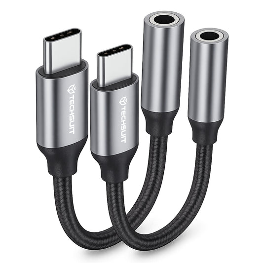 Audioadapter USB-C - 3,5mm Techsuit AC12 FuseXound, Grau, Set 2 Stück