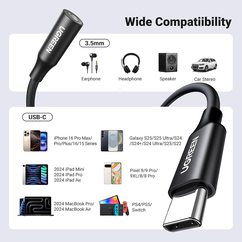 USB-C to 3.5mm Audio Adapter UGREEN AV161, Black