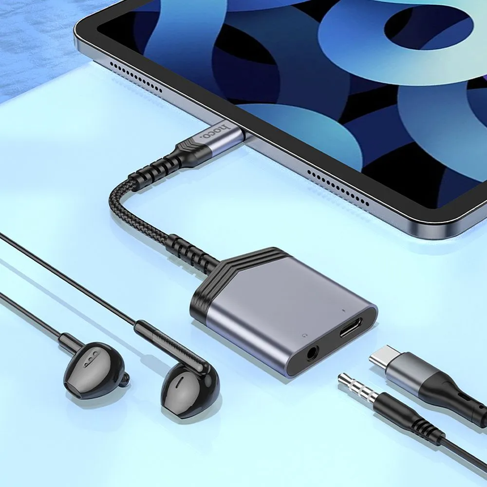 Audioadapter USB-C - USB-C / 3,5mm HOCO LS39, Schwarz