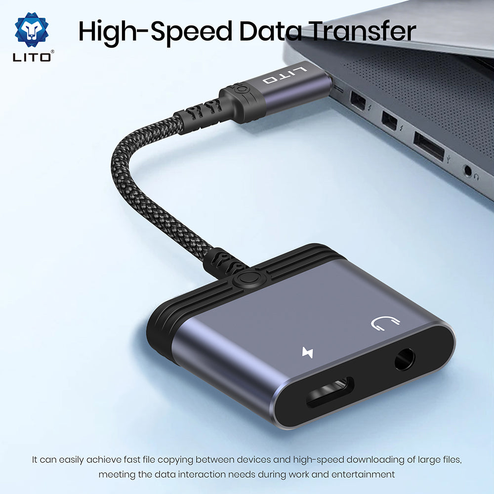 Audioadapter USB-C - USB-C / 3,5mm Lito LA04T, Schwarz