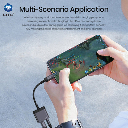 Audioadapter USB-C - USB-C / 3,5mm Lito LA04T, Schwarz