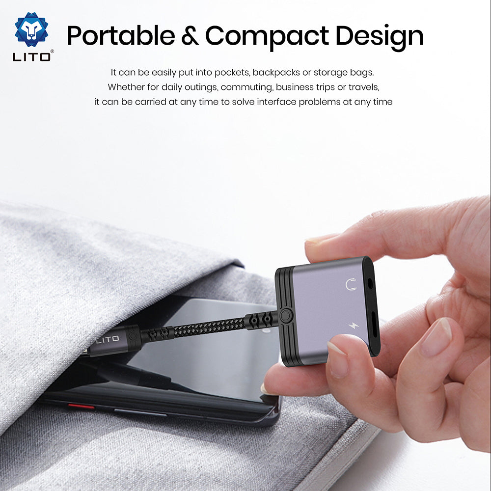 Audioadapter USB-C - USB-C / 3,5mm Lito LA04T, Schwarz