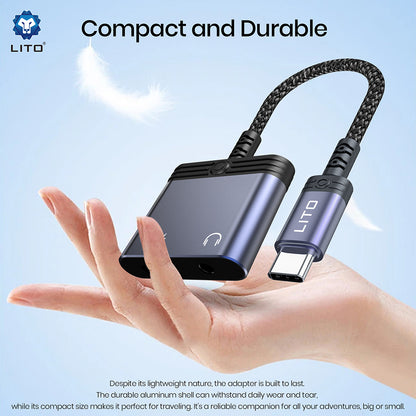 Audioadapter USB-C - USB-C / 3,5mm Lito LA04T, Schwarz