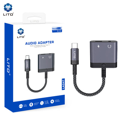 Audioadapter USB-C - USB-C / 3,5mm Lito LA04T, Schwarz