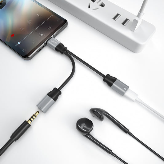 Audioadapter USB-C - USB-C / 3,5mm XO Design NBR160B, Schwarz