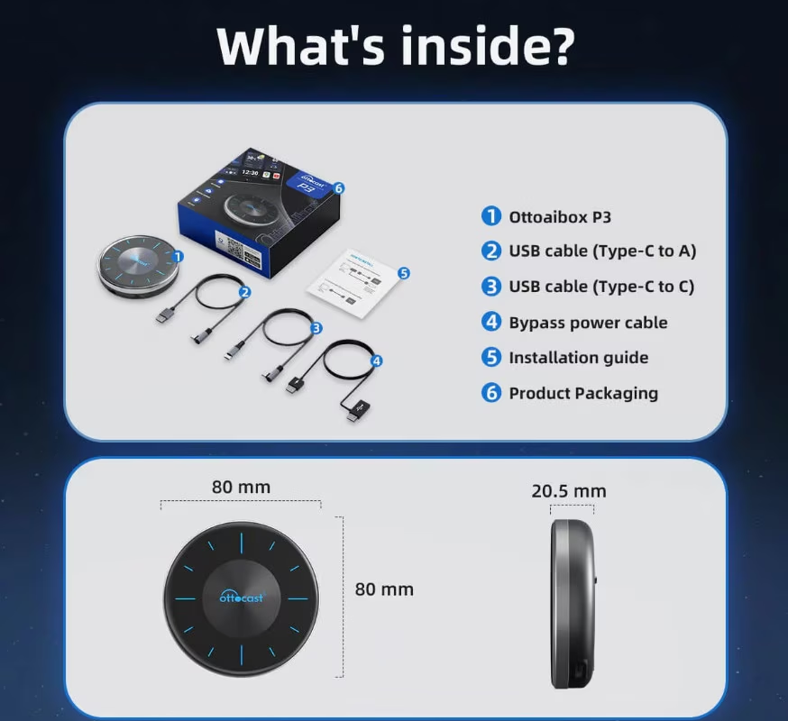 Wireless Carplay / Android Auto Adapter Ottocast OttoAibox P3 für Apple iPhone / Android Series PCS46