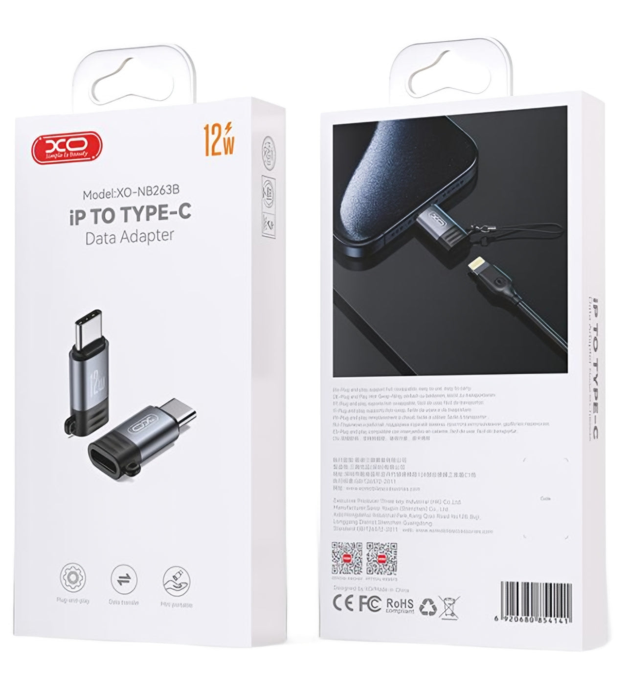 Daten- und Ladeadapter Lightning - USB-C XO Design NB263B, Schwarz