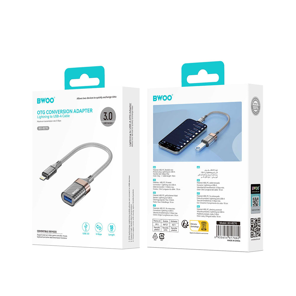 OTG Lightning to USB-A BWOO BZ70 Adapter, Gray