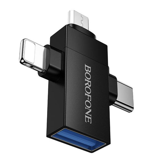 OTG Adapter Lightning / microUSB / USB-C - USB-A Borofone BV26D, Black
