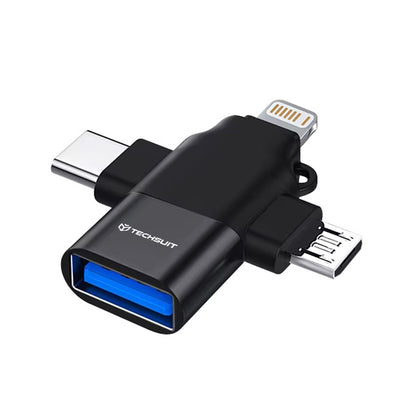 OTG-Adapter Lightning / microUSB / USB-C - USB-A Techsuit A17 SoundVoltX, Schwarz